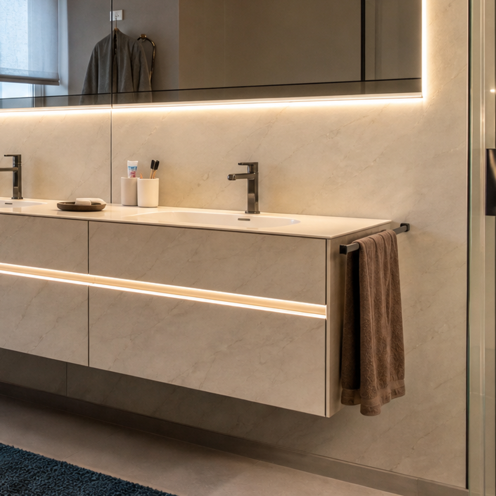 Parete bagno doppio lavabo Marmo Specchio 5