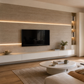 Parete TV effetto pietra con LED Travertino Chiaro 1