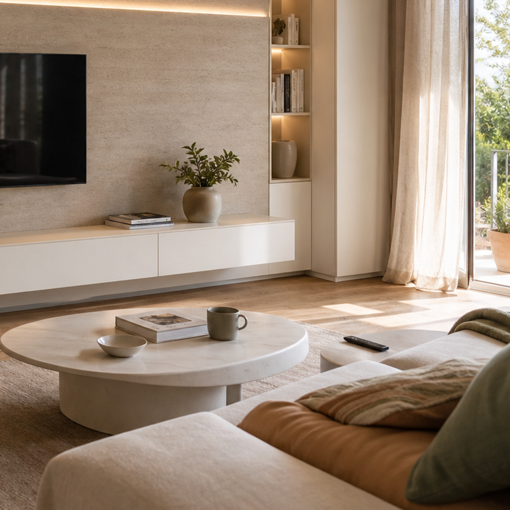 Parete TV effetto pietra con LED Travertino Chiaro 5
