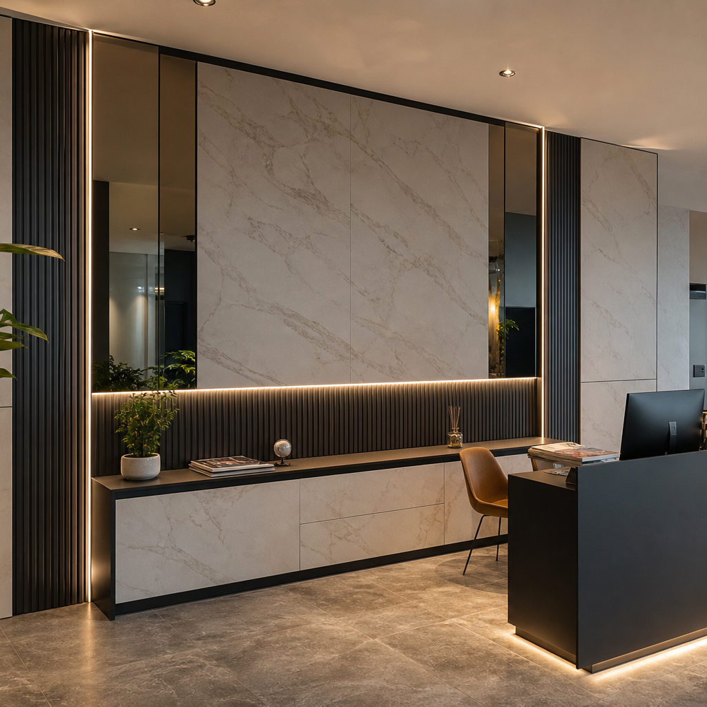 Parete ufficio con boiserie Marmo Specchio 1