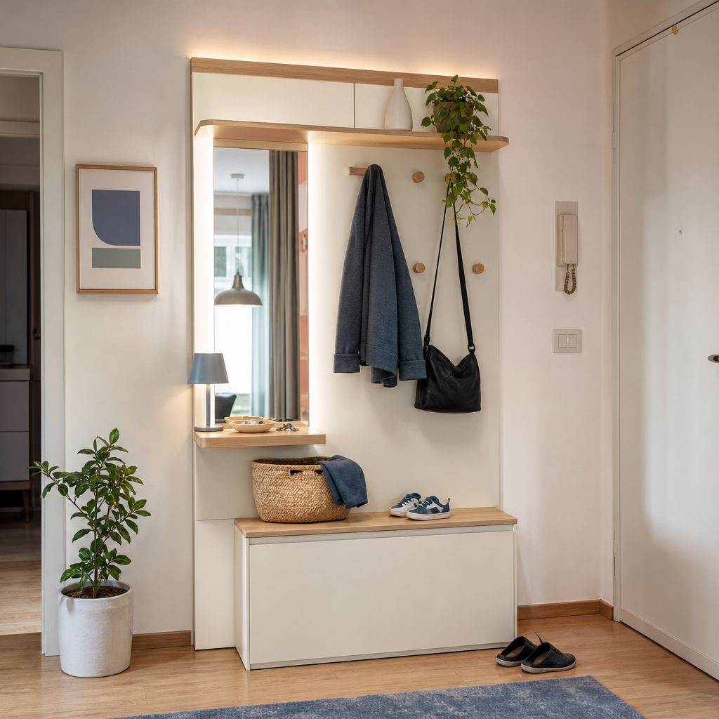 Parete ingresso compatta Bianco Rovere 1