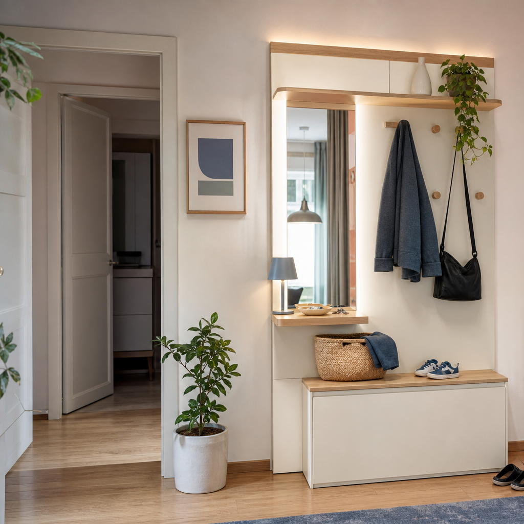 Parete ingresso compatta Bianco Rovere 2