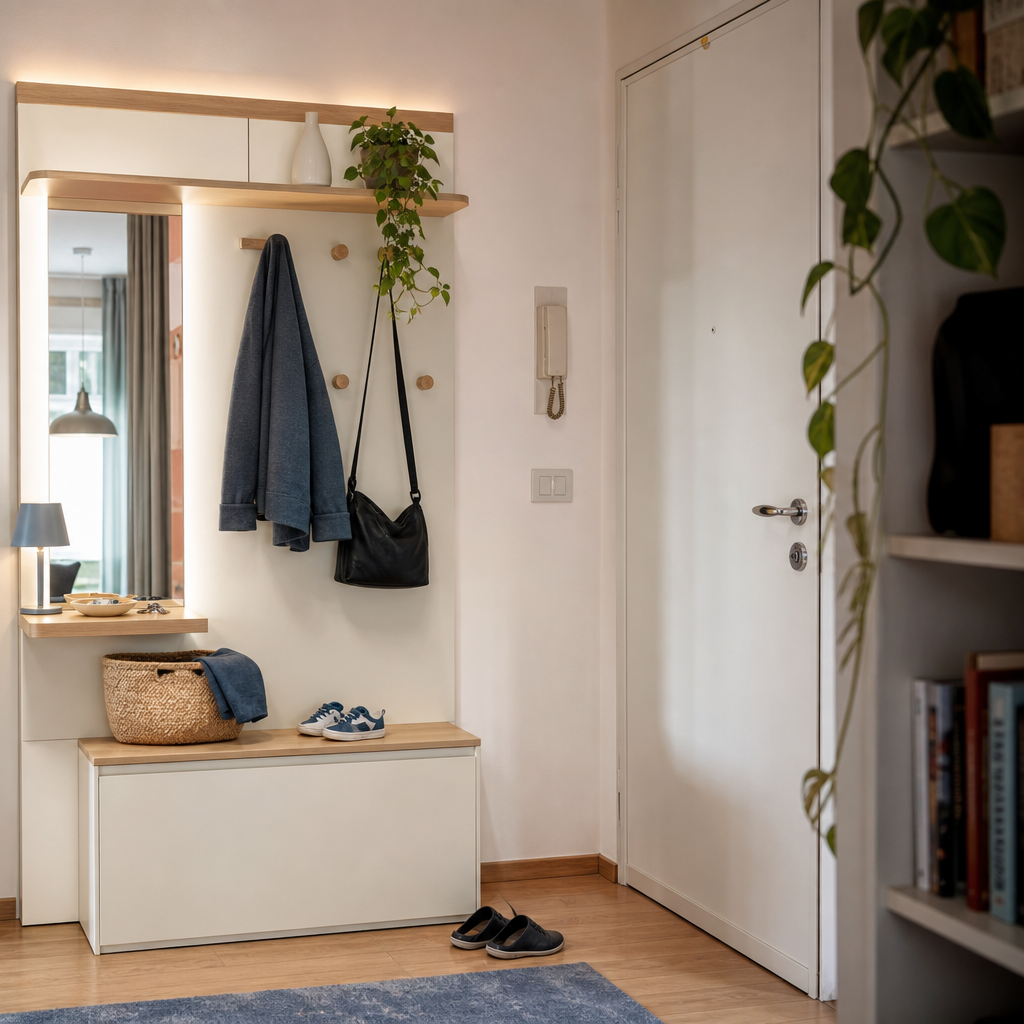 Parete ingresso compatta Bianco Rovere 3