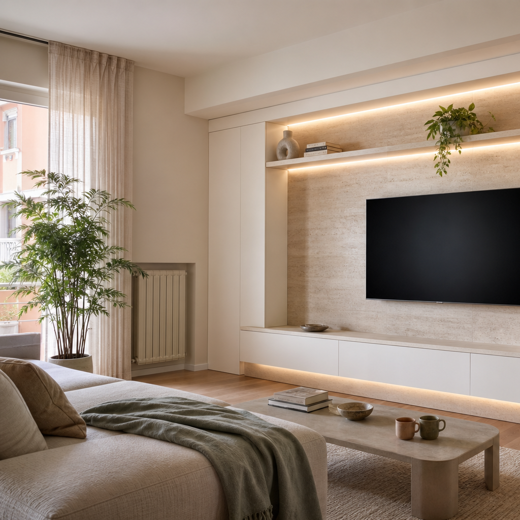 Parete TV full wall premium Travertino Chiaro 2