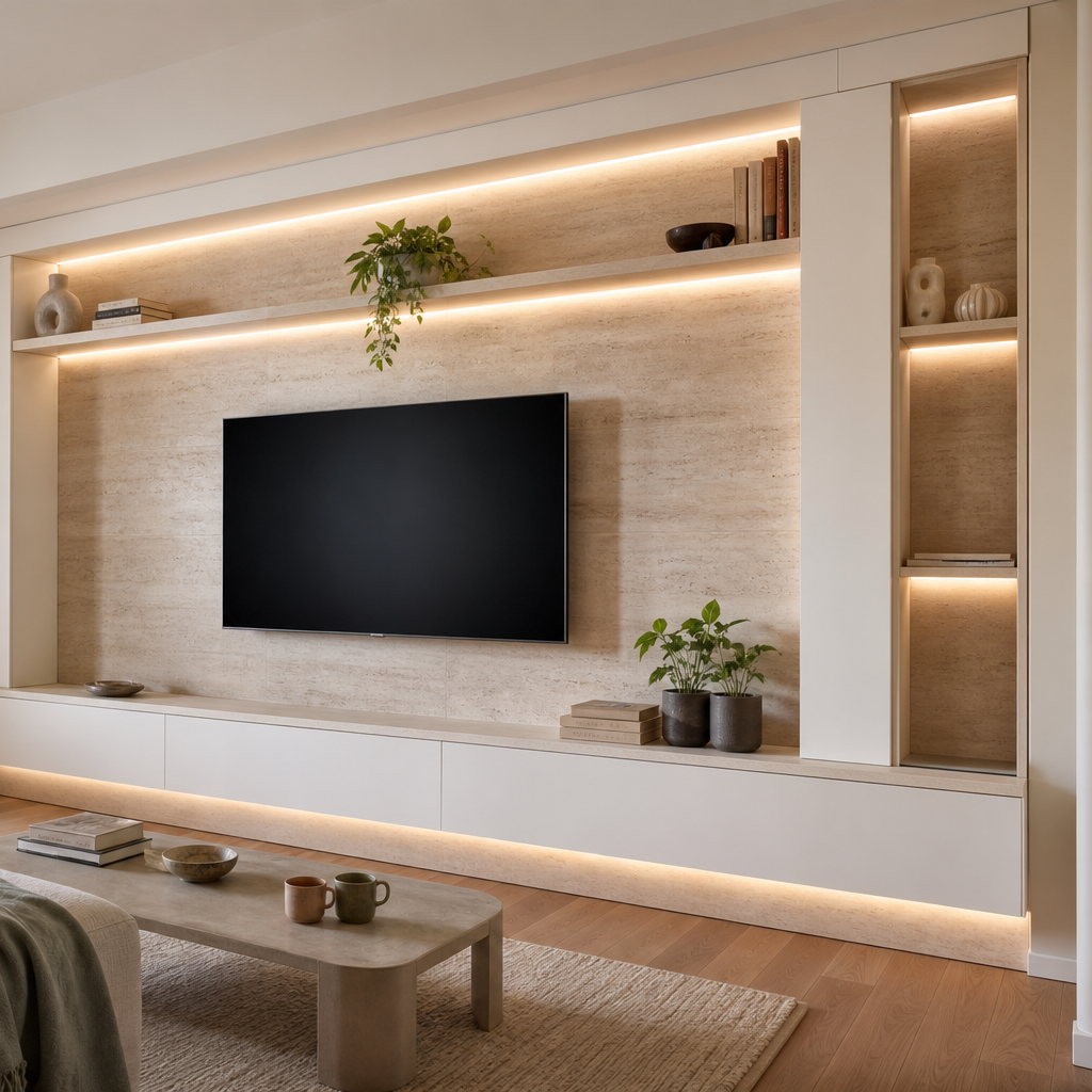Parete TV full wall premium Travertino Chiaro 3
