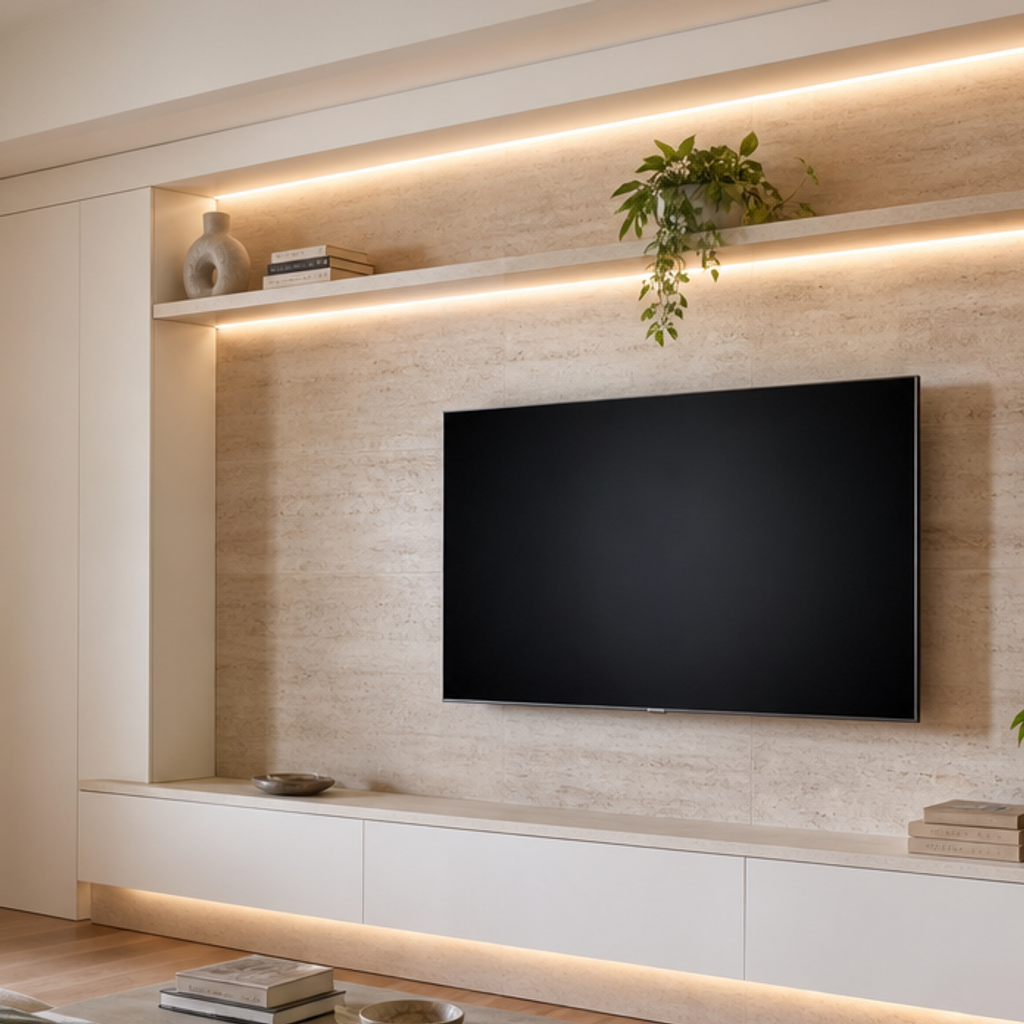 Parete TV full wall premium Travertino Chiaro 4