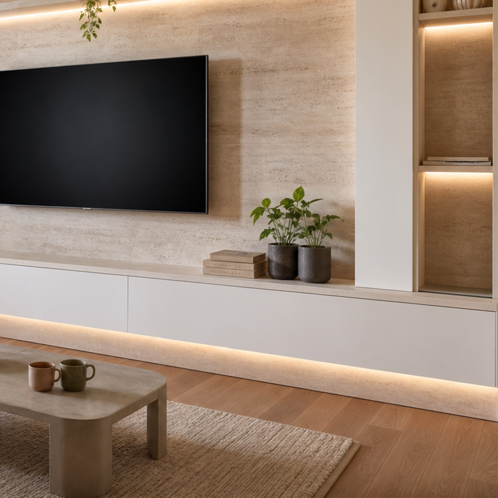 Parete TV full wall premium Travertino Chiaro 5