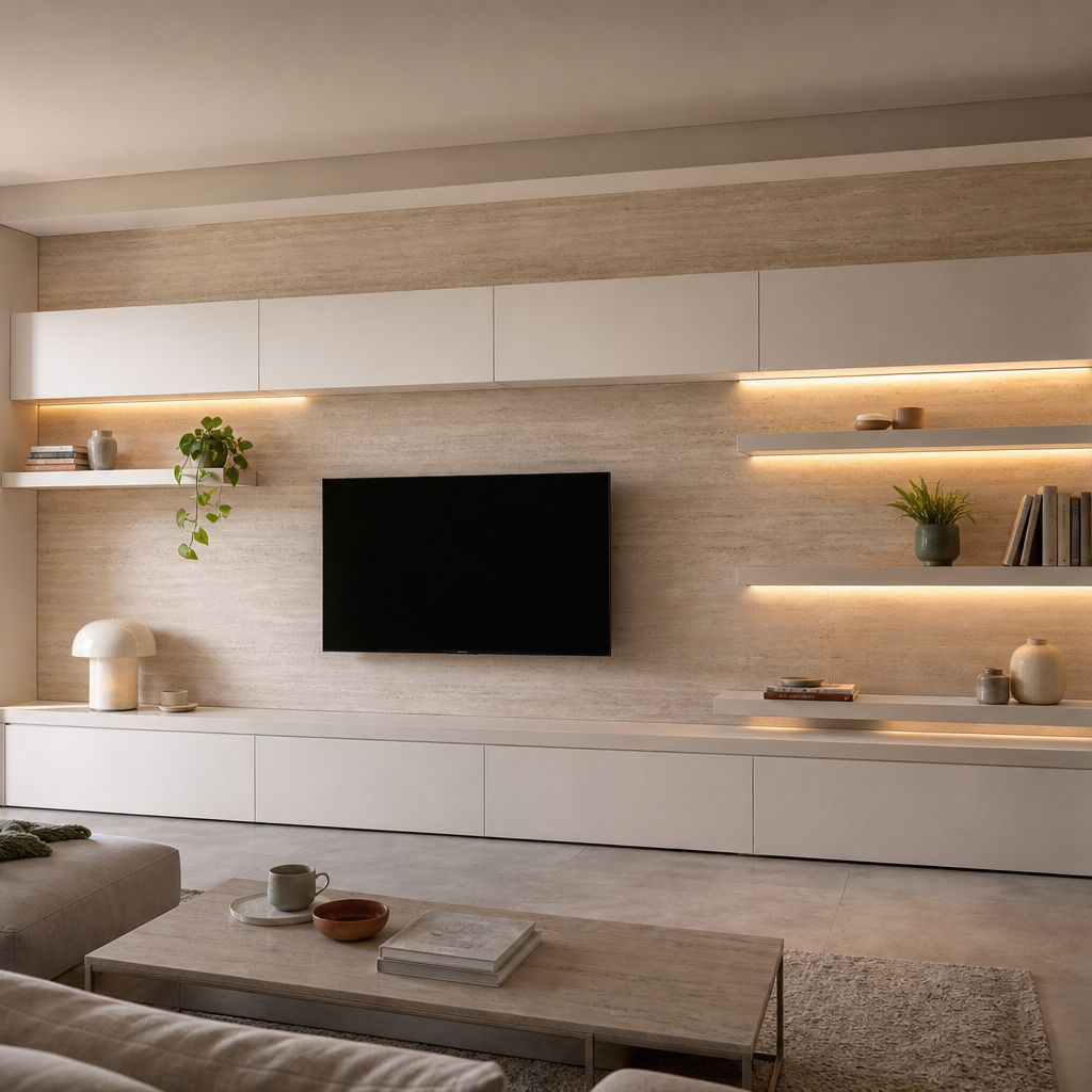 Parete soggiorno full wall Travertino Chiaro 1