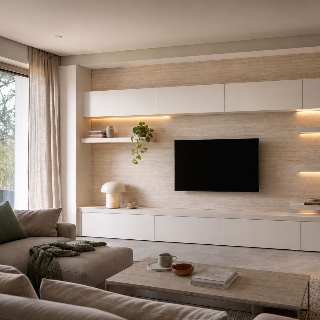 Parete soggiorno full wall Travertino Chiaro 2