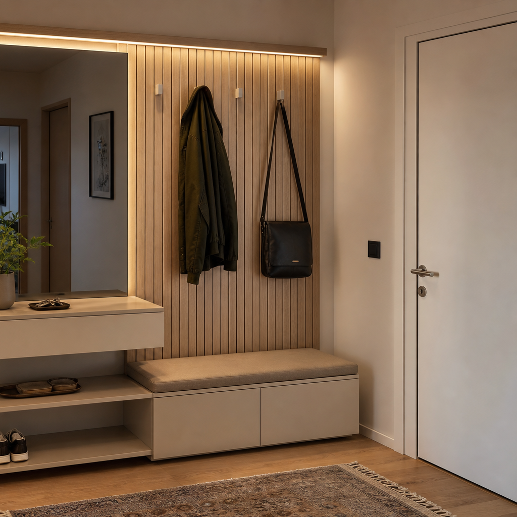 Parete ingresso effetto legno Rovere Specchio 3
