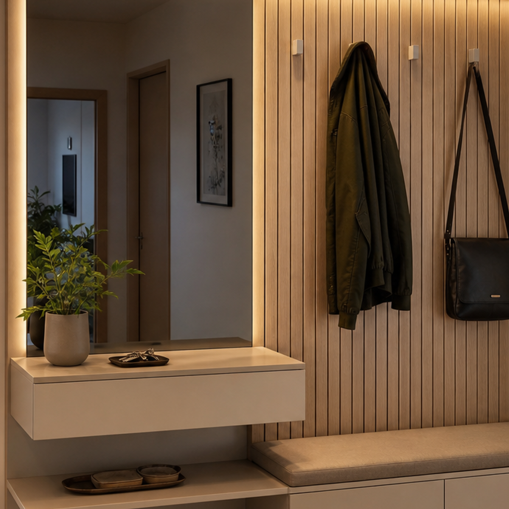 Parete ingresso effetto legno Rovere Specchio 4