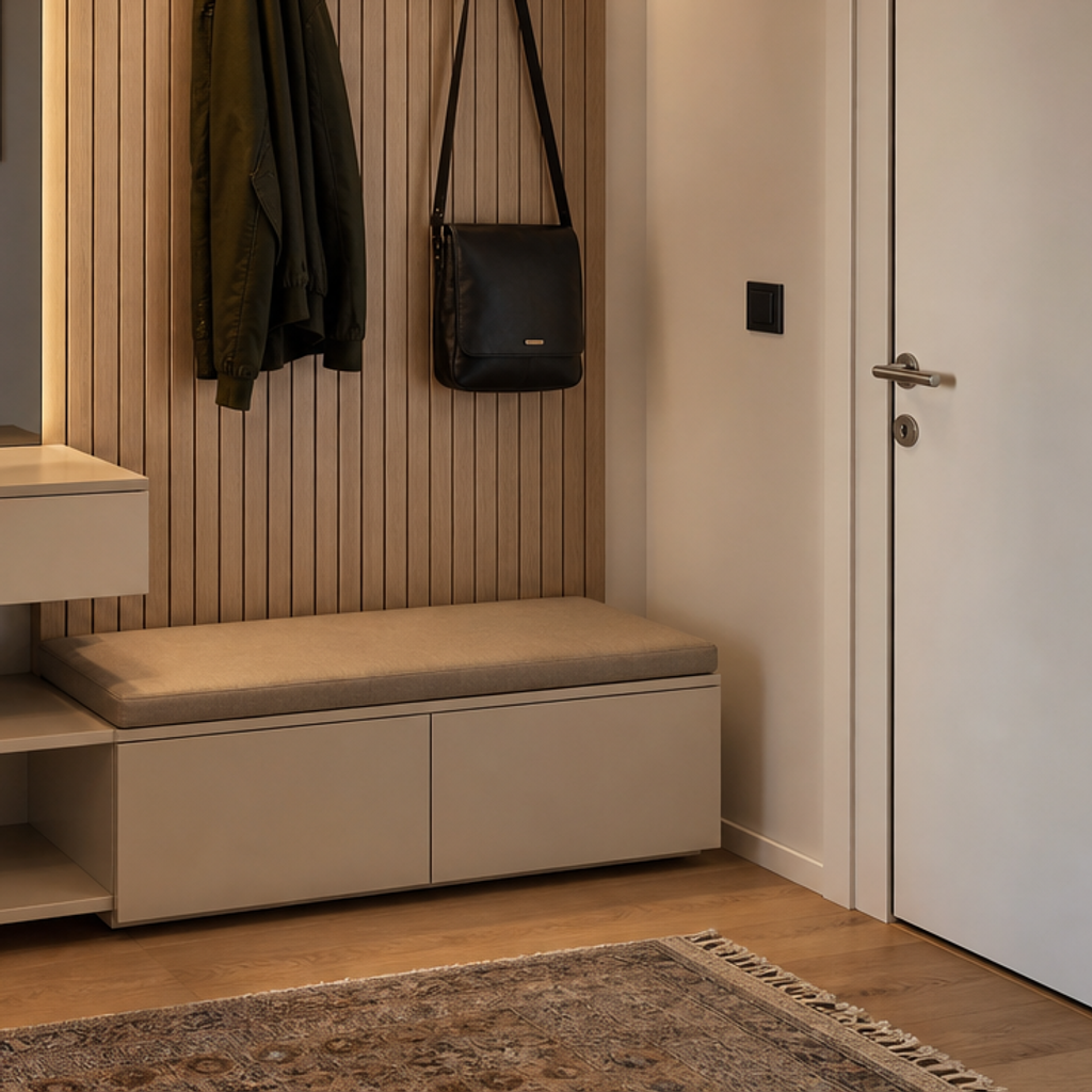 Parete ingresso effetto legno Rovere Specchio 5