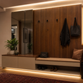 Parete ingresso effetto legno Noce Specchio 1