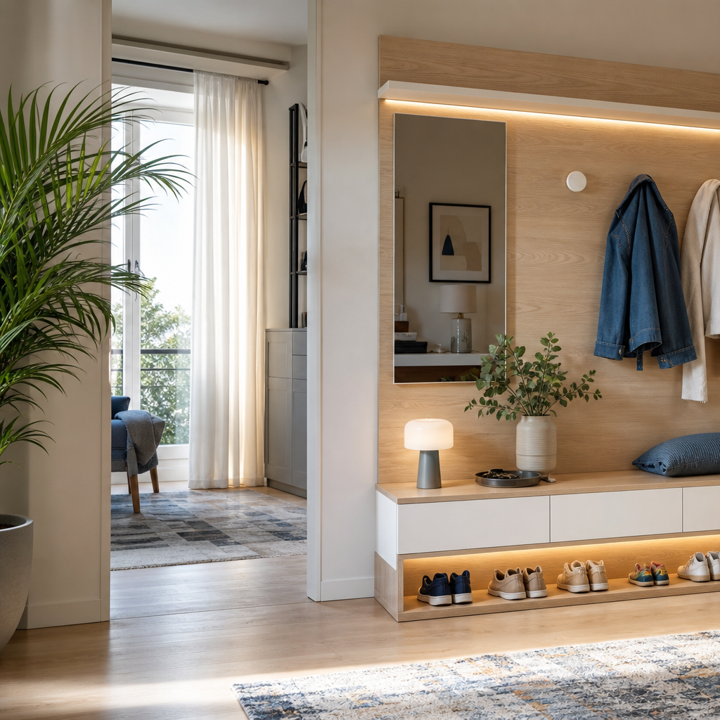 Parete ingresso effetto legno Bianco Rovere 2
