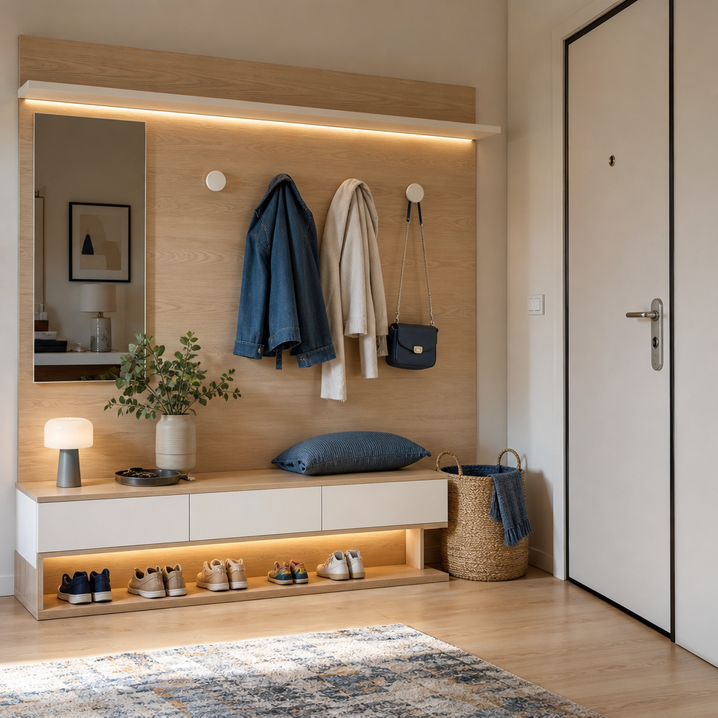 Parete ingresso effetto legno Bianco Rovere 3