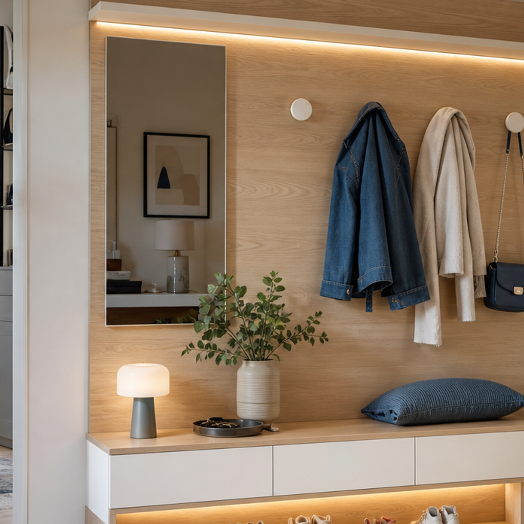Parete ingresso effetto legno Bianco Rovere 4