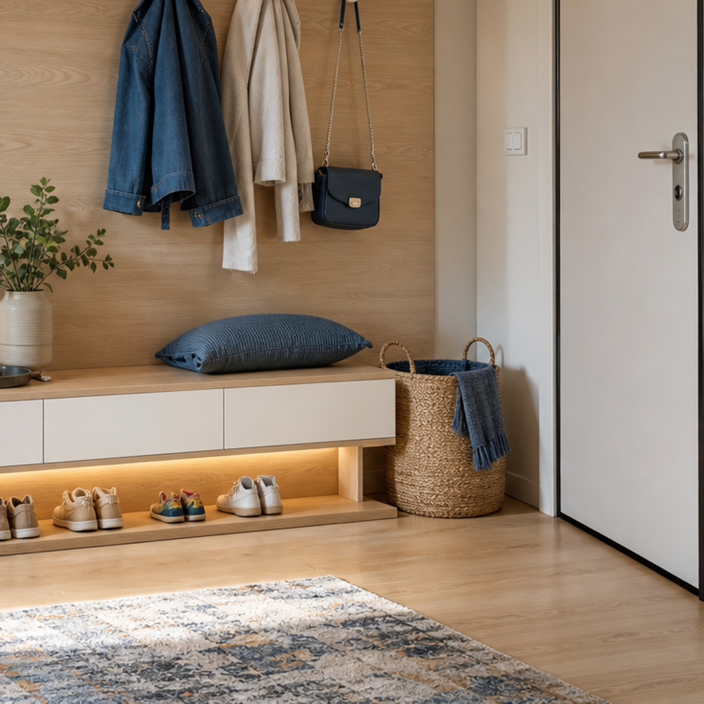Parete ingresso effetto legno Bianco Rovere 5