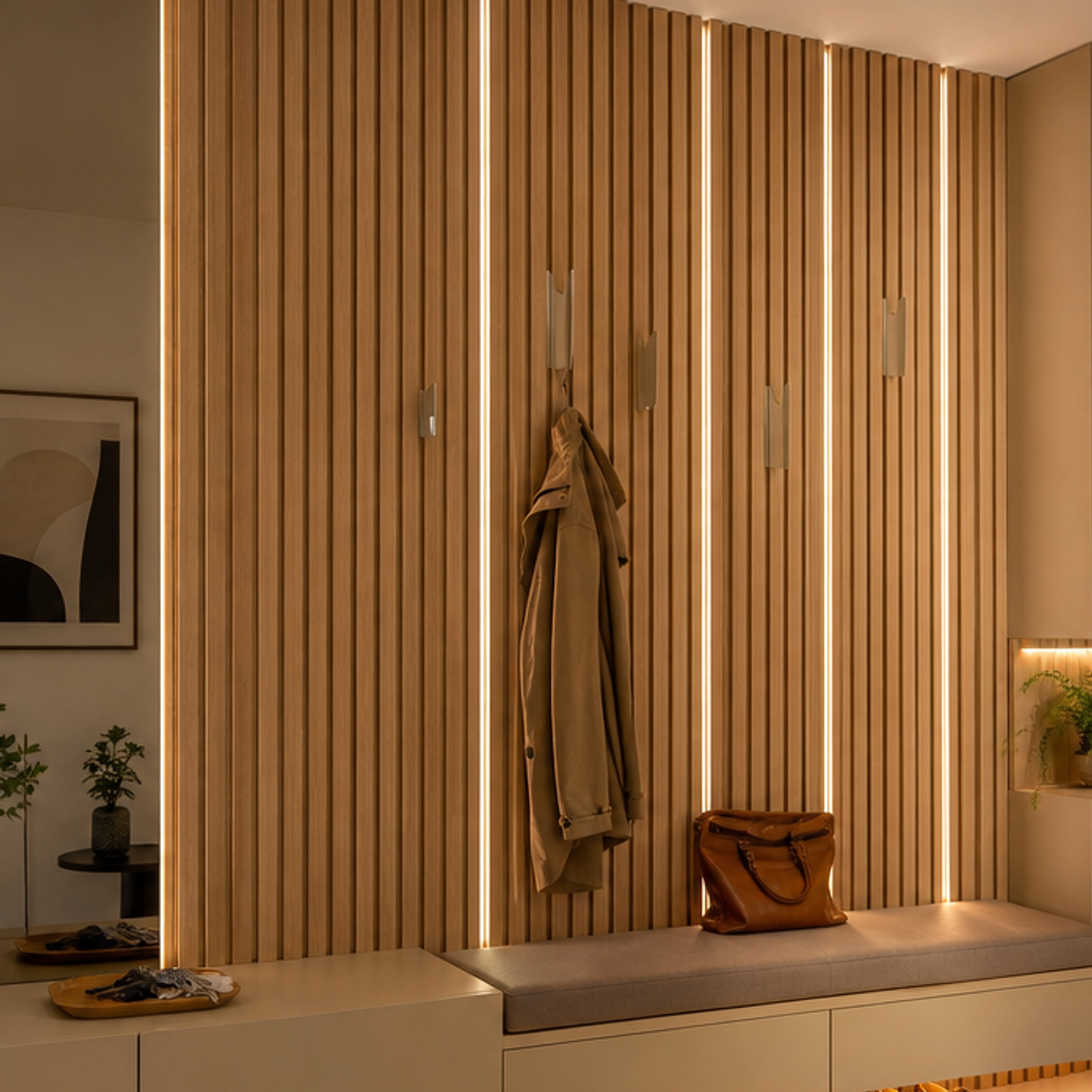 Parete corridoio con ritmo verticale Rovere Specchio 4