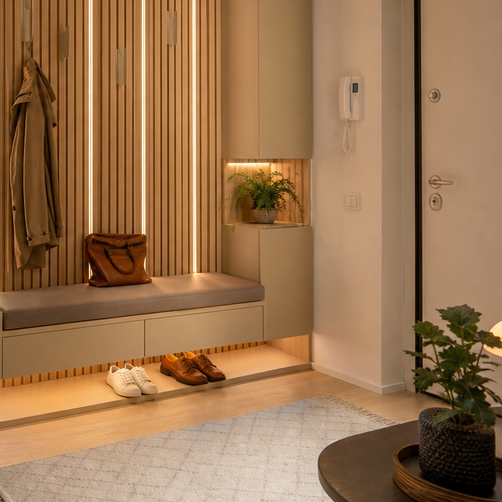 Parete corridoio con ritmo verticale Rovere Specchio 5