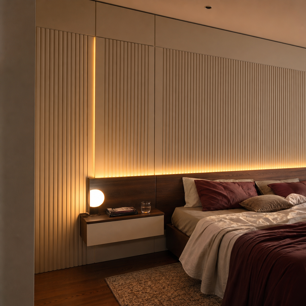Parete camera hotel style Canapa Noce 2