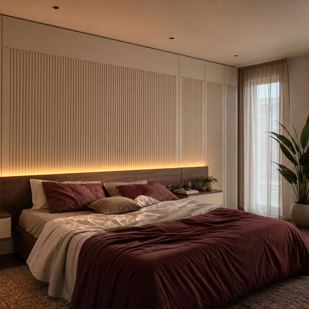 Parete camera hotel style Canapa Noce 3