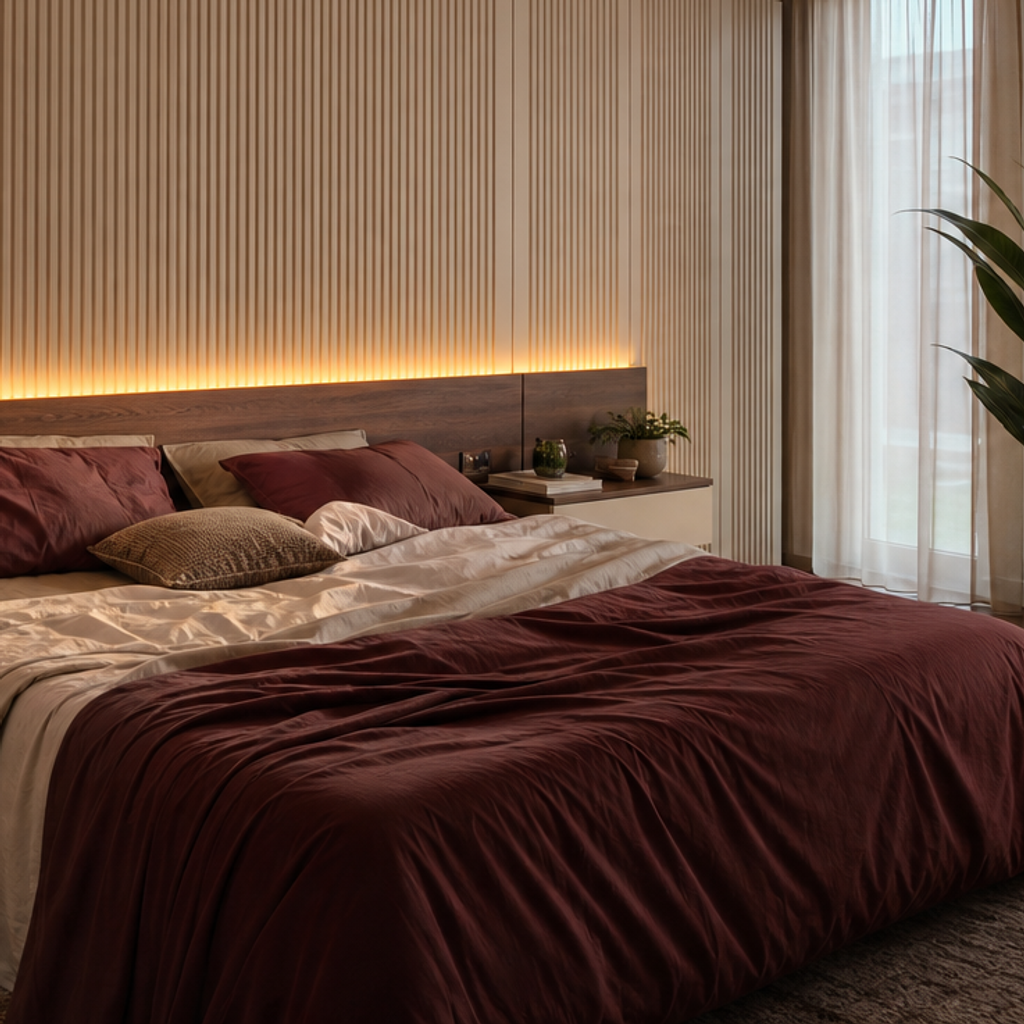 Parete camera hotel style Canapa Noce 5