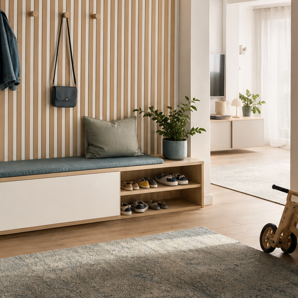 Parete corridoio con ritmo verticale Bianco Rovere 5