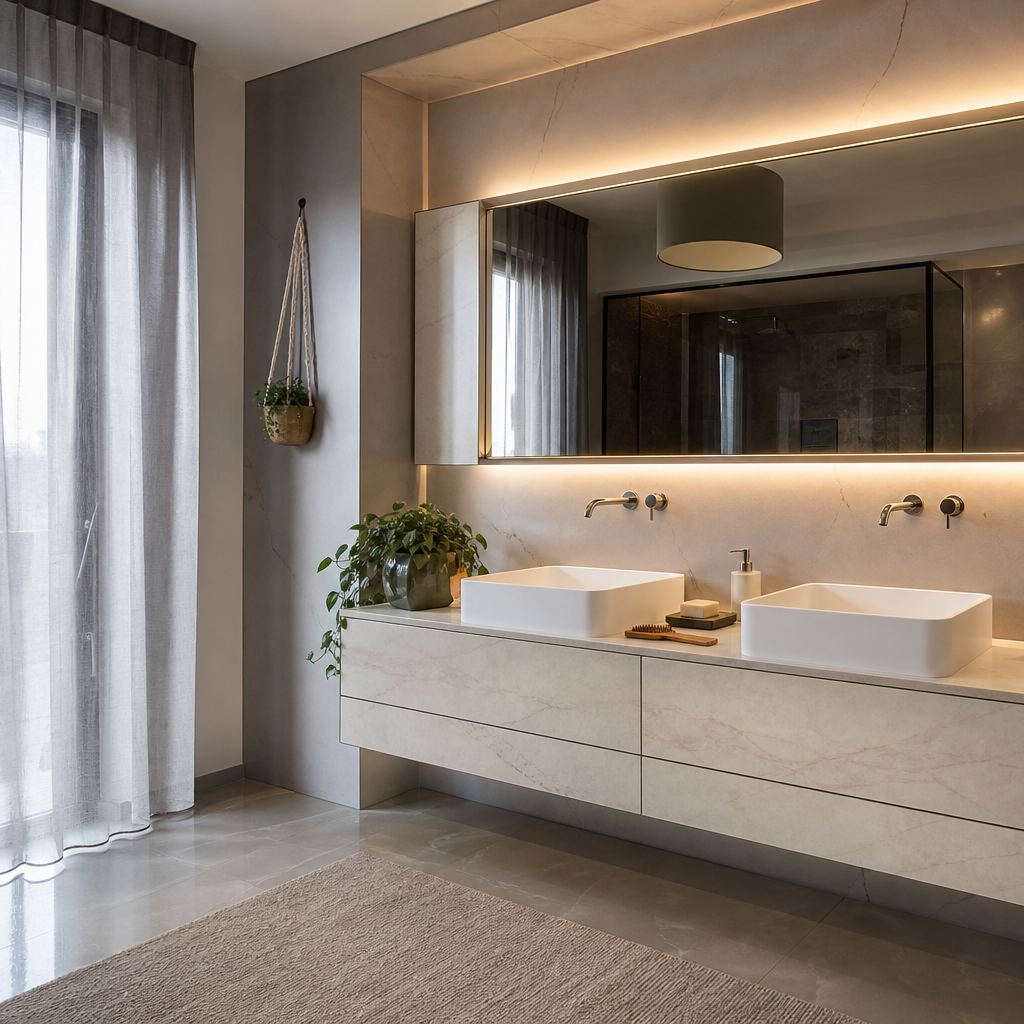 Parete bagno doppio lavabo HPL Chiaro 2