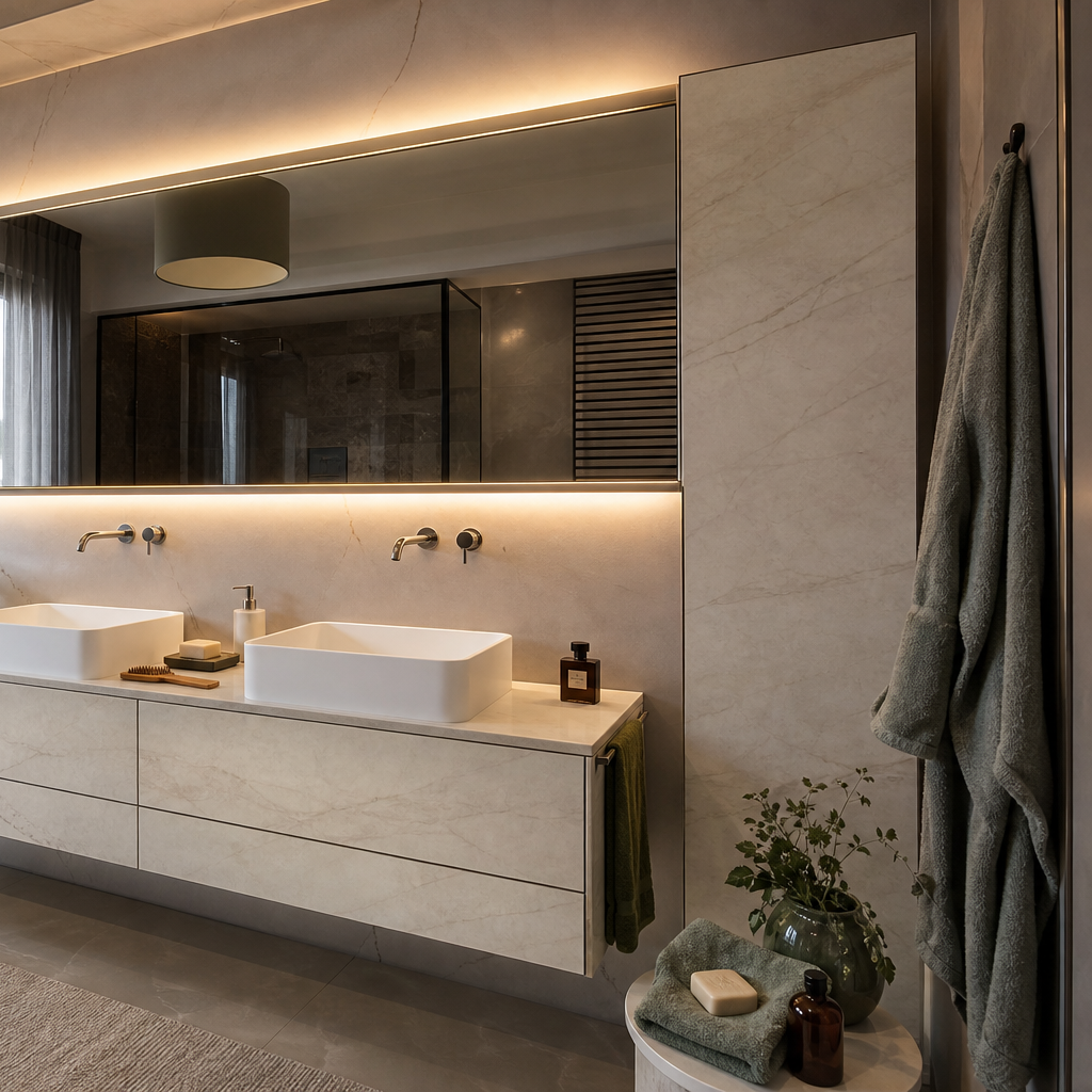 Parete bagno doppio lavabo HPL Chiaro 3