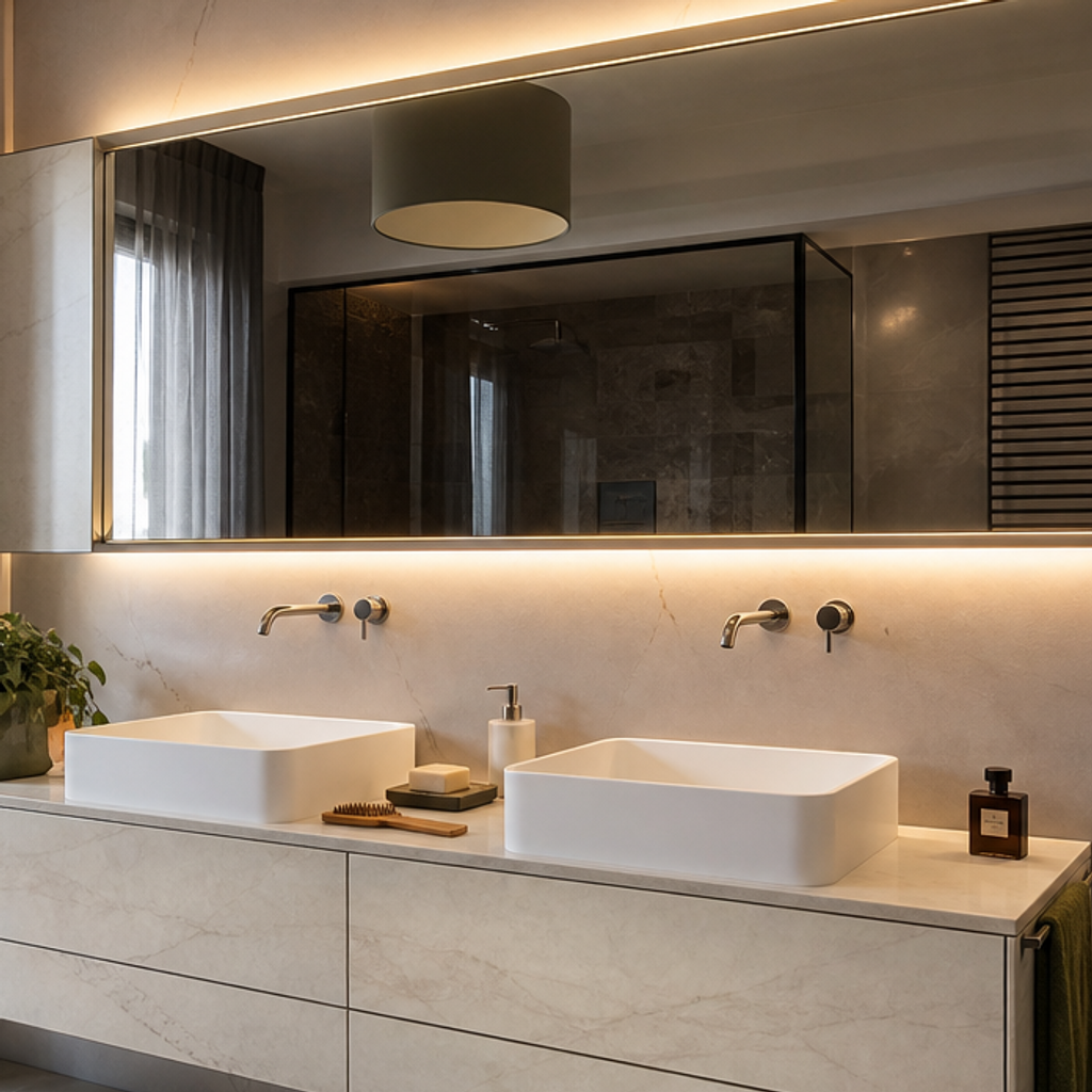 Parete bagno doppio lavabo HPL Chiaro 4