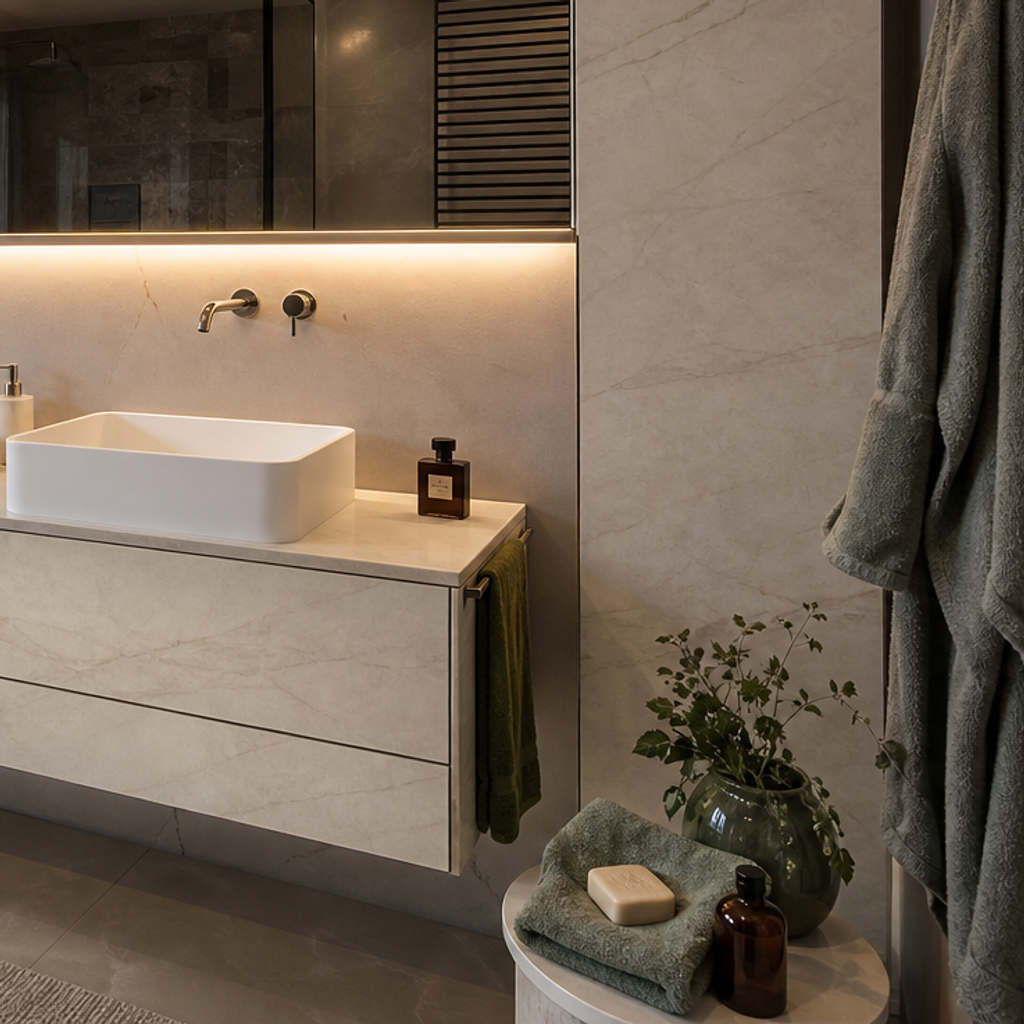 Parete bagno doppio lavabo HPL Chiaro 5