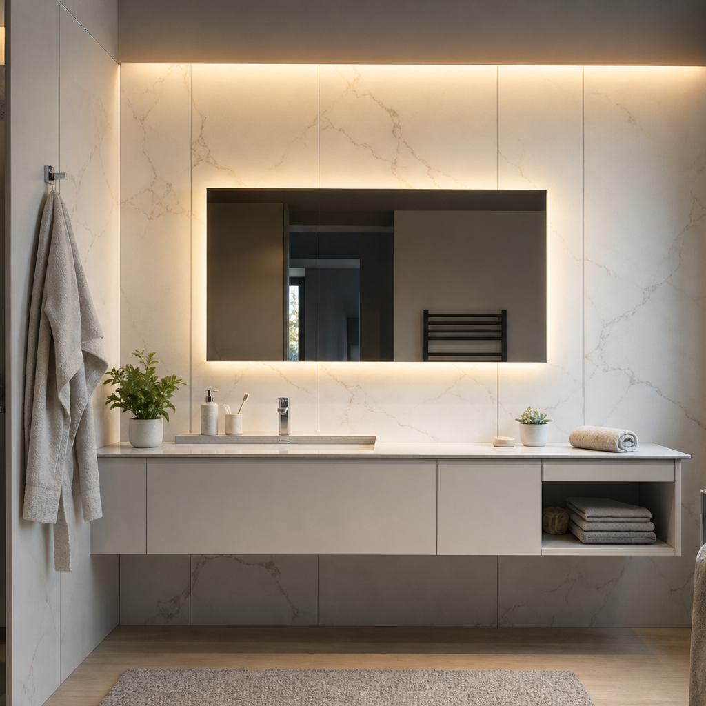 Parete bagno moderna chiara Marmo Specchio 1