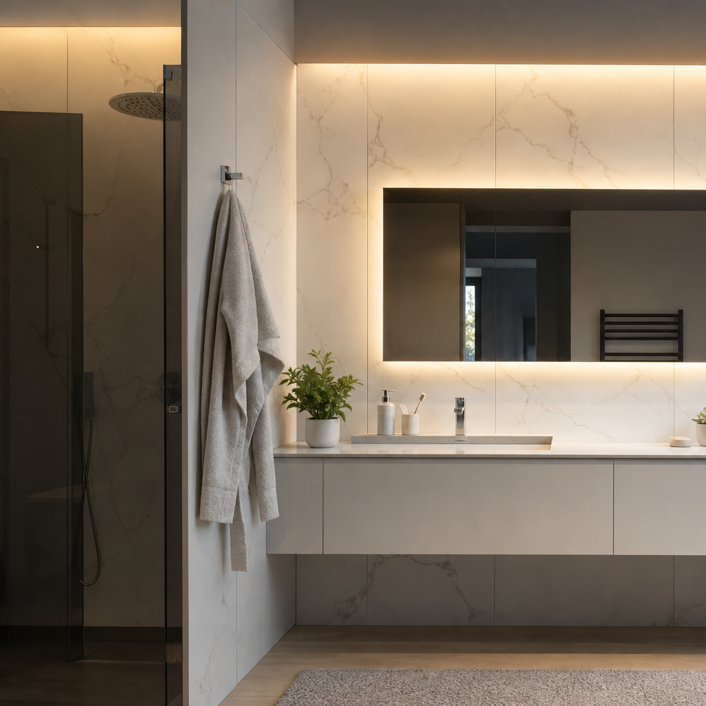 Parete bagno moderna chiara Marmo Specchio 2