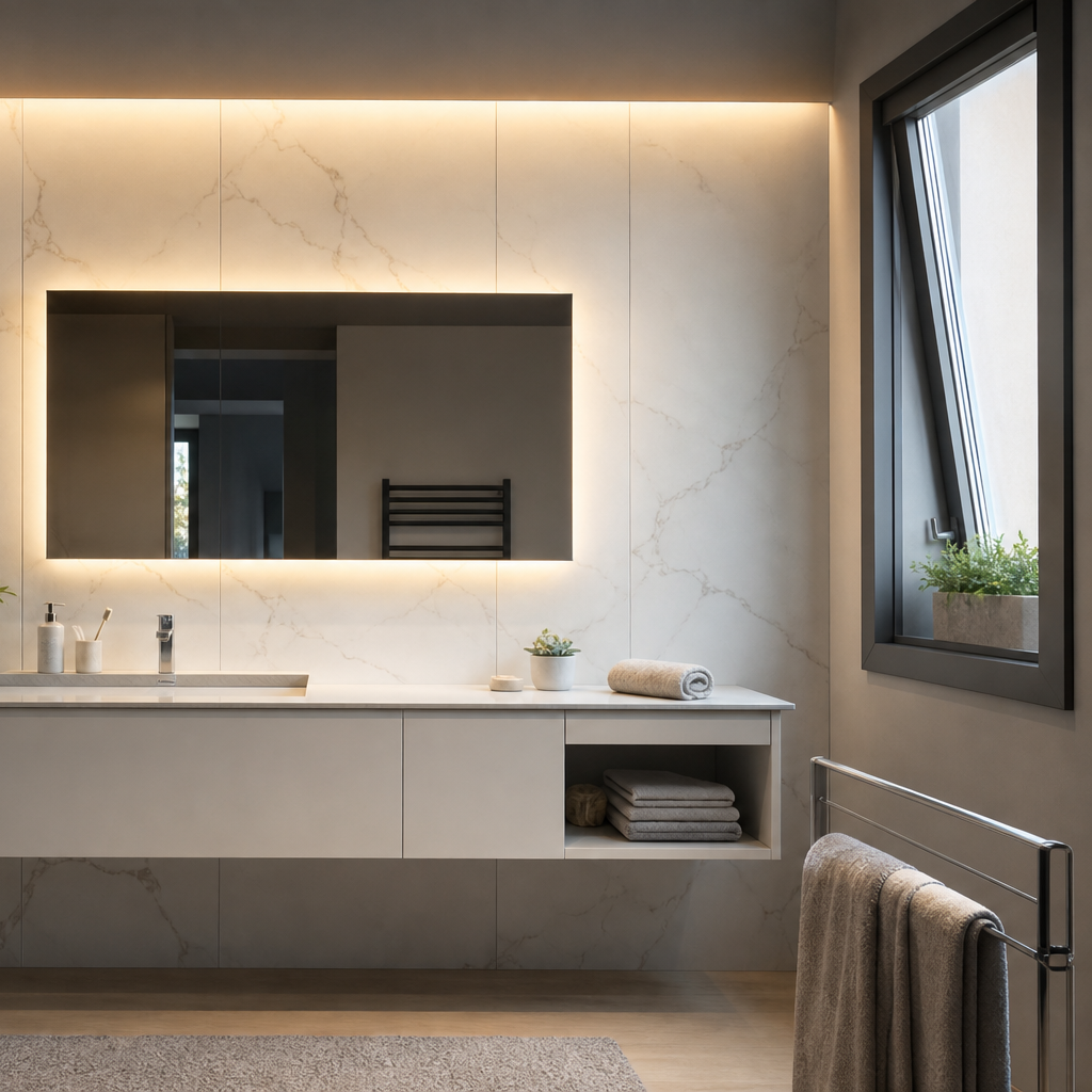 Parete bagno moderna chiara Marmo Specchio 3