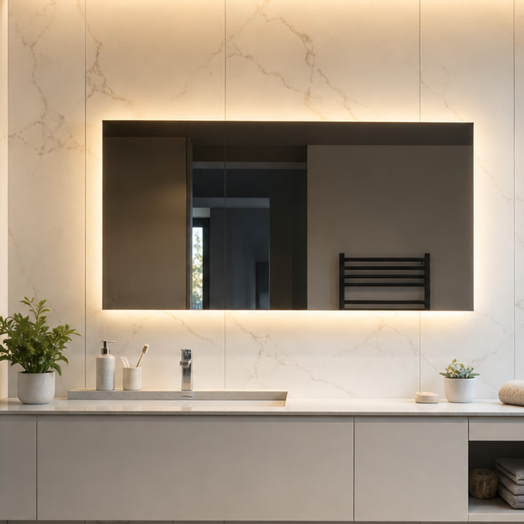 Parete bagno moderna chiara Marmo Specchio 4