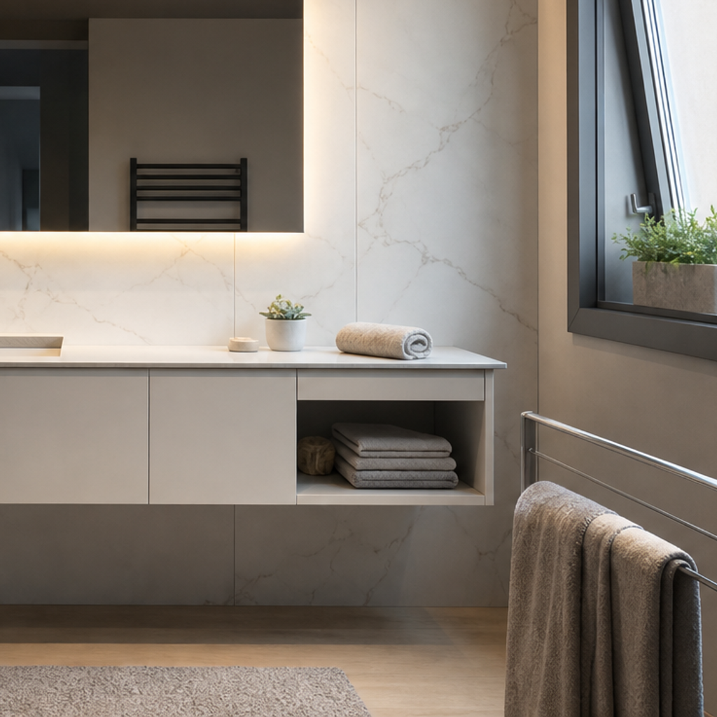 Parete bagno moderna chiara Marmo Specchio 5