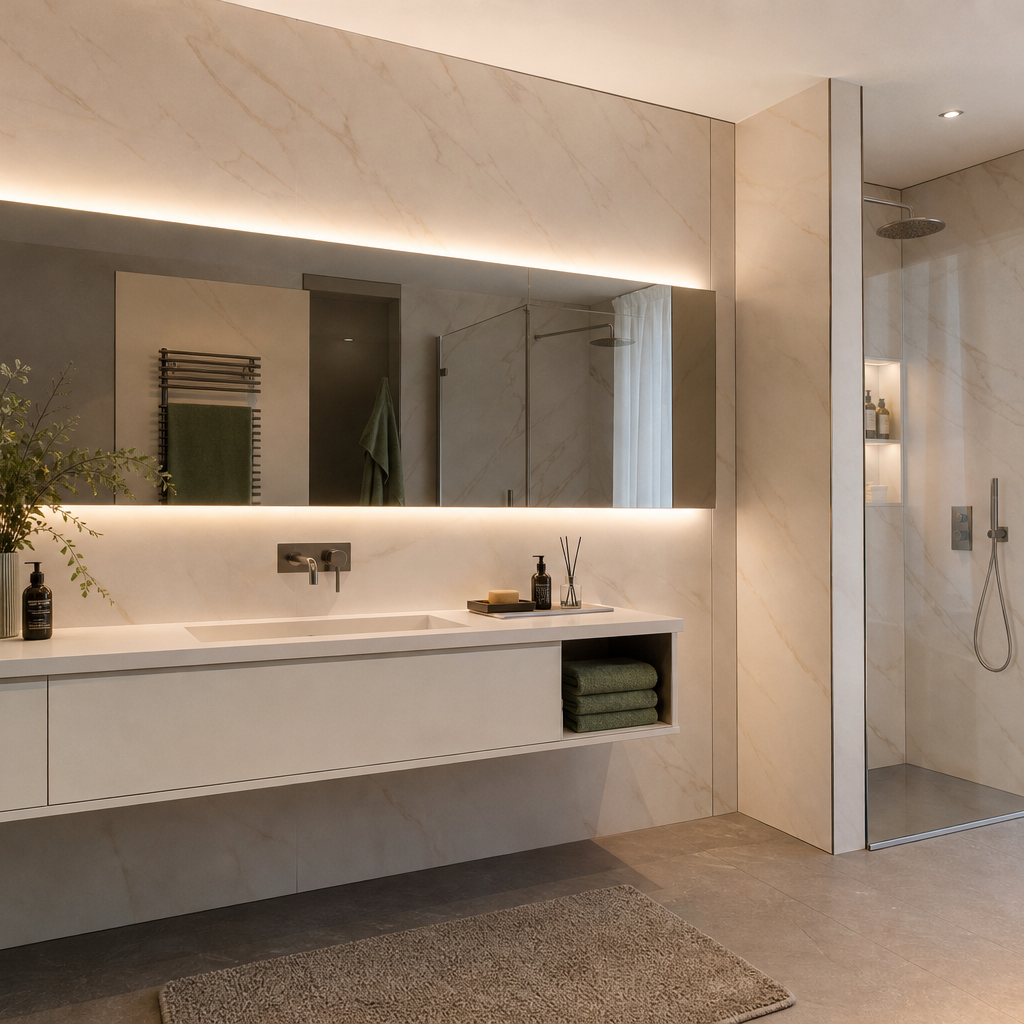 Parete bagno moderna chiara HPL Chiaro 1