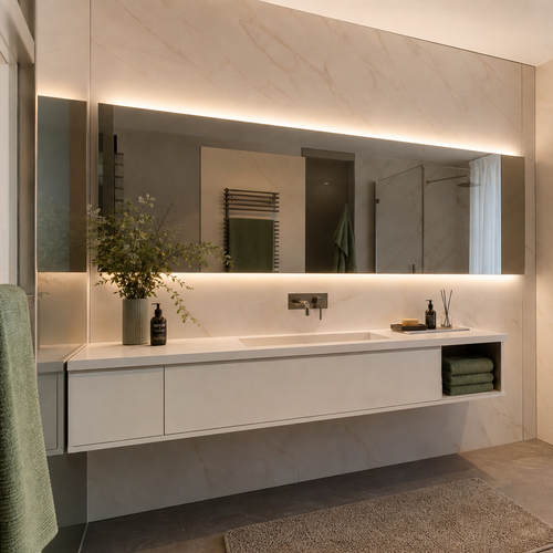 Parete bagno moderna chiara HPL Chiaro 2