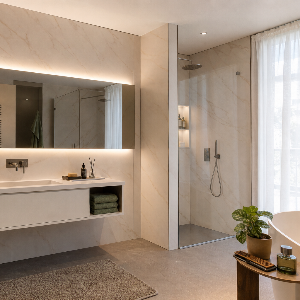 Parete bagno moderna chiara HPL Chiaro 3