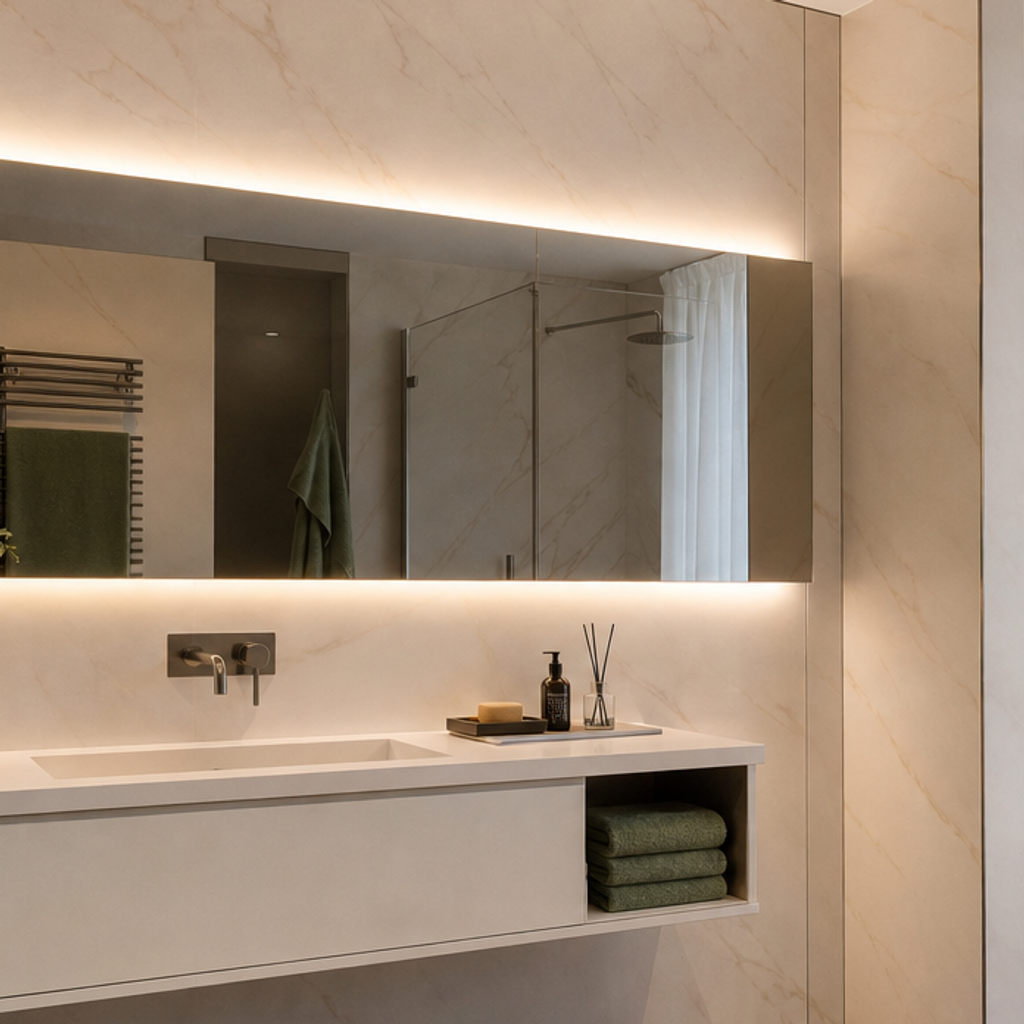 Parete bagno moderna chiara HPL Chiaro 4