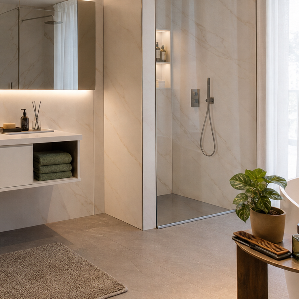 Parete bagno moderna chiara HPL Chiaro 5