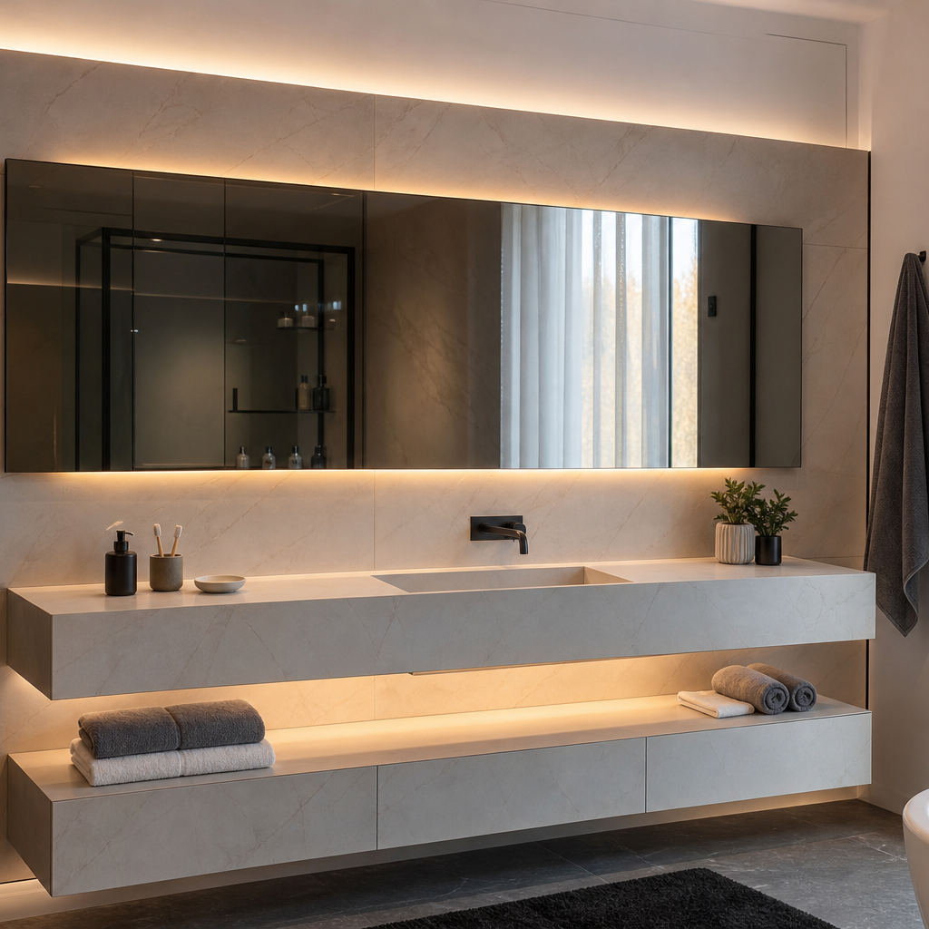 Parete bagno con specchio fume Marmo Specchio 1