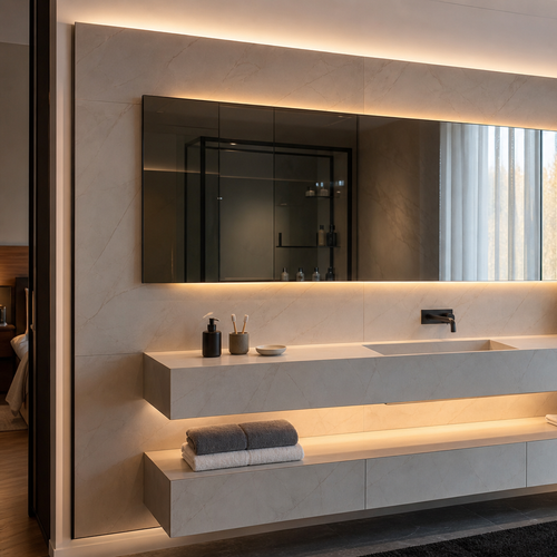 Parete bagno con specchio fume Marmo Specchio 2