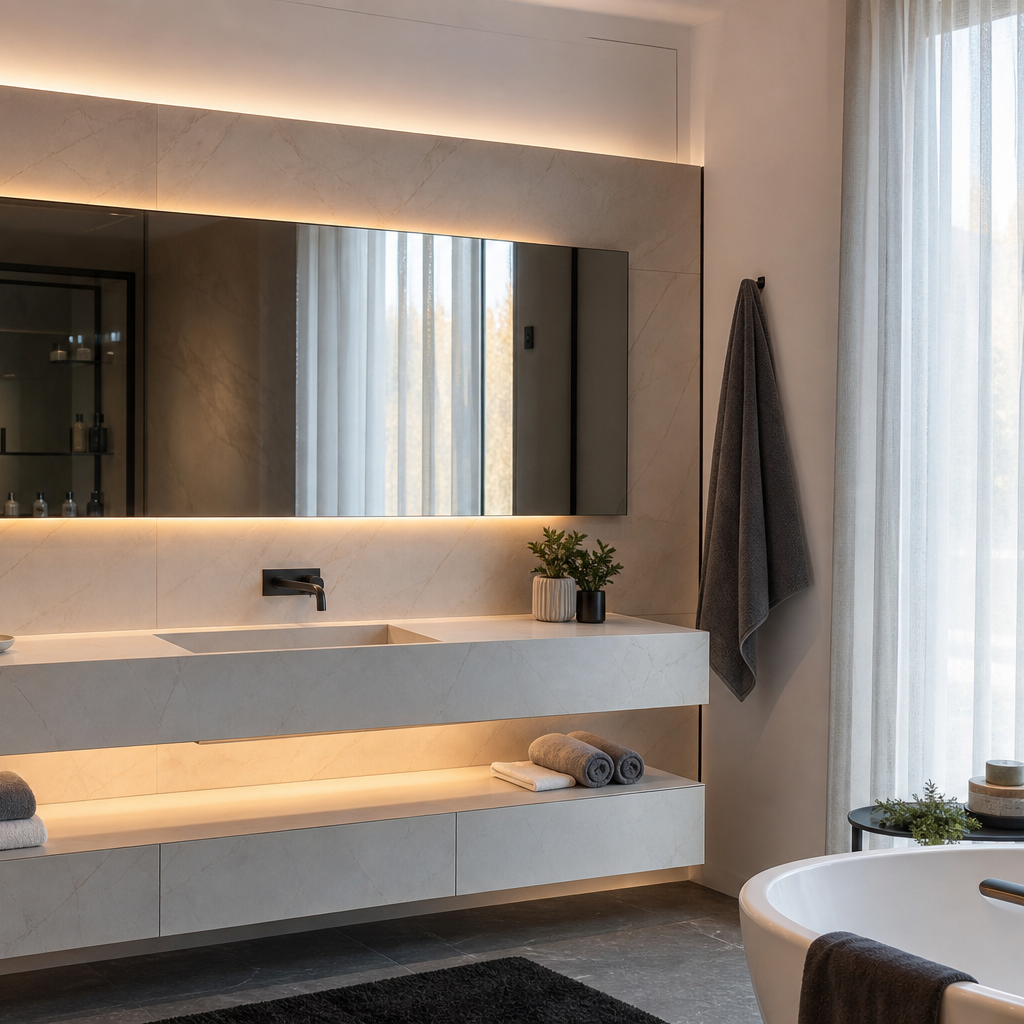 Parete bagno con specchio fume Marmo Specchio 3