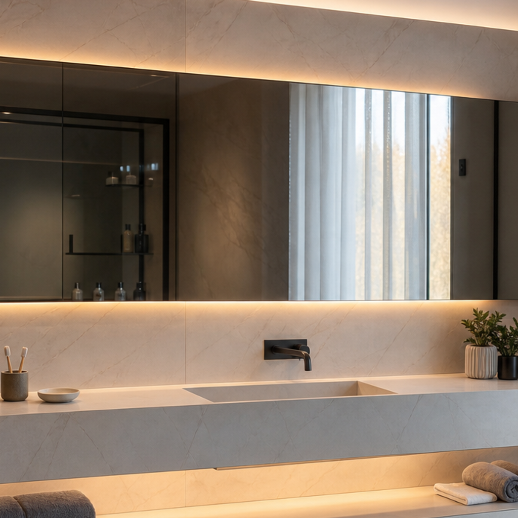 Parete bagno con specchio fume Marmo Specchio 4