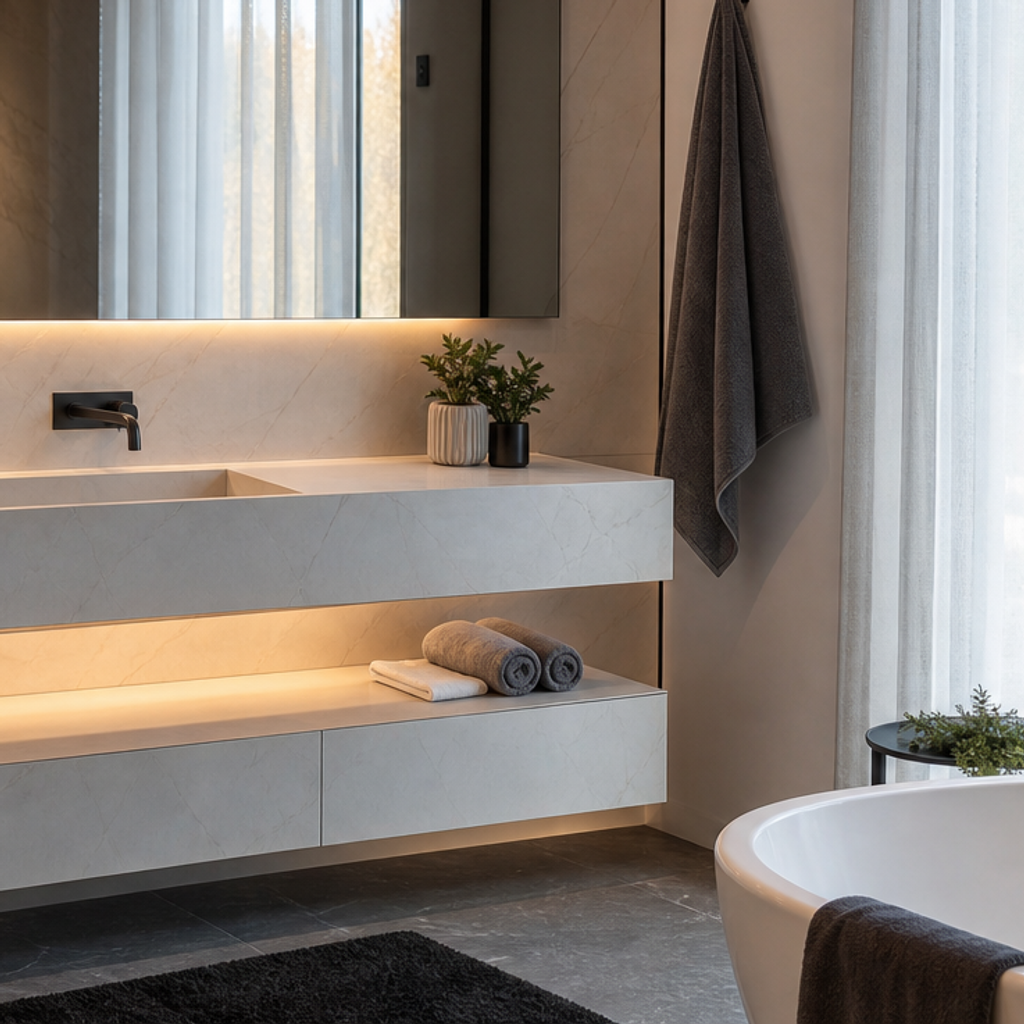Parete bagno con specchio fume Marmo Specchio 5