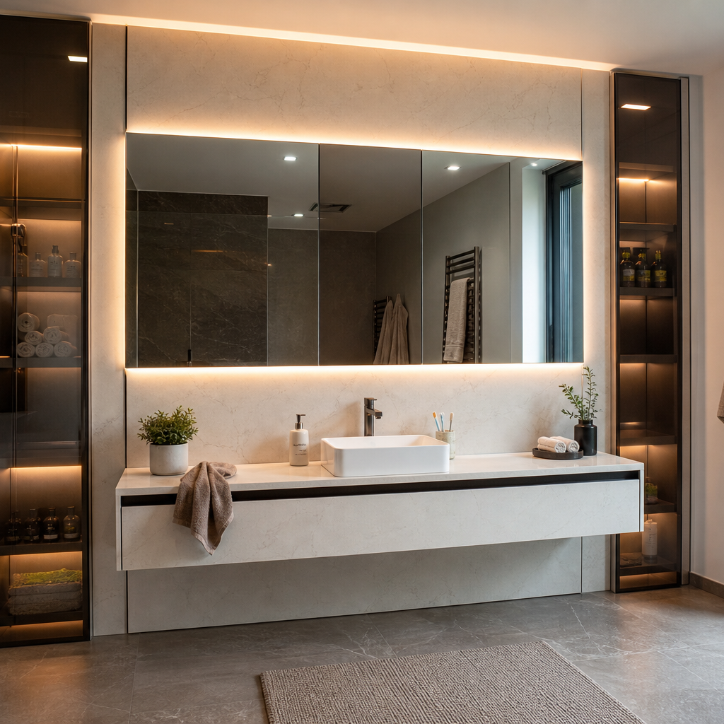 Parete bagno full height Marmo Specchio 1