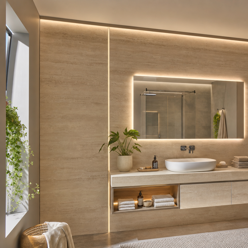 Parete bagno full height Travertino LED 2