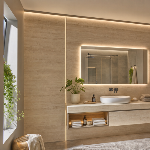 Parete bagno full height Travertino LED 2
