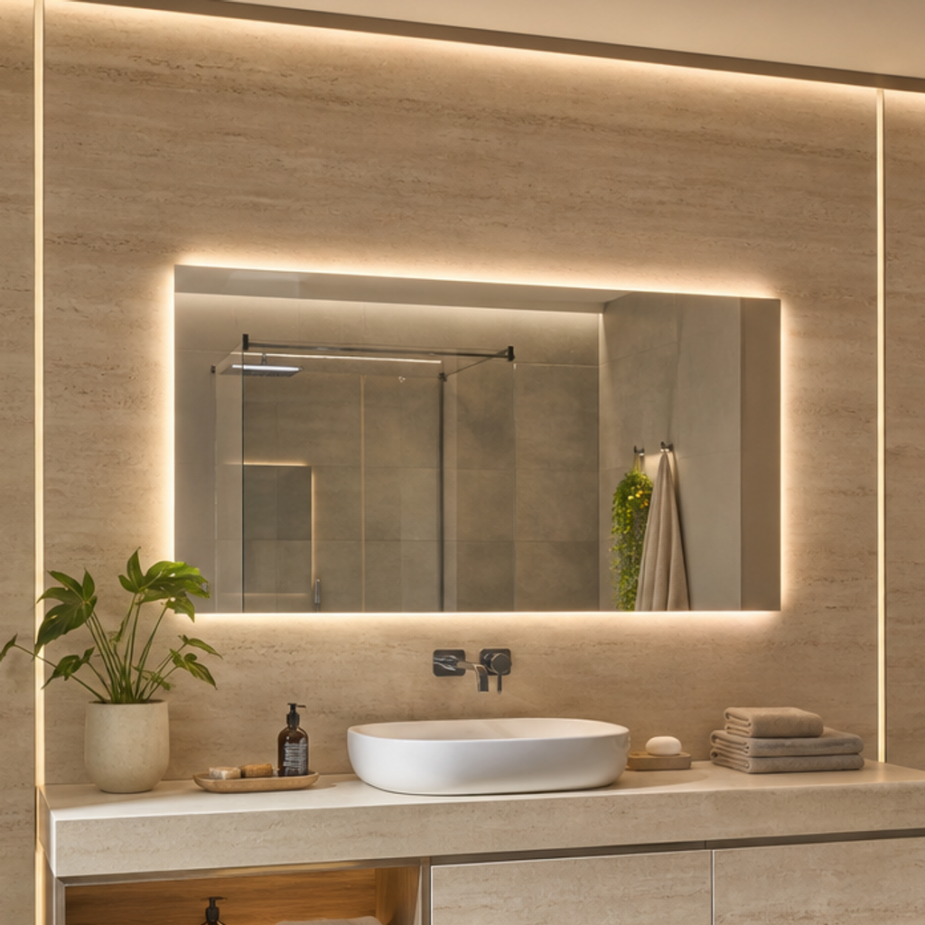 Parete bagno full height Travertino LED 4
